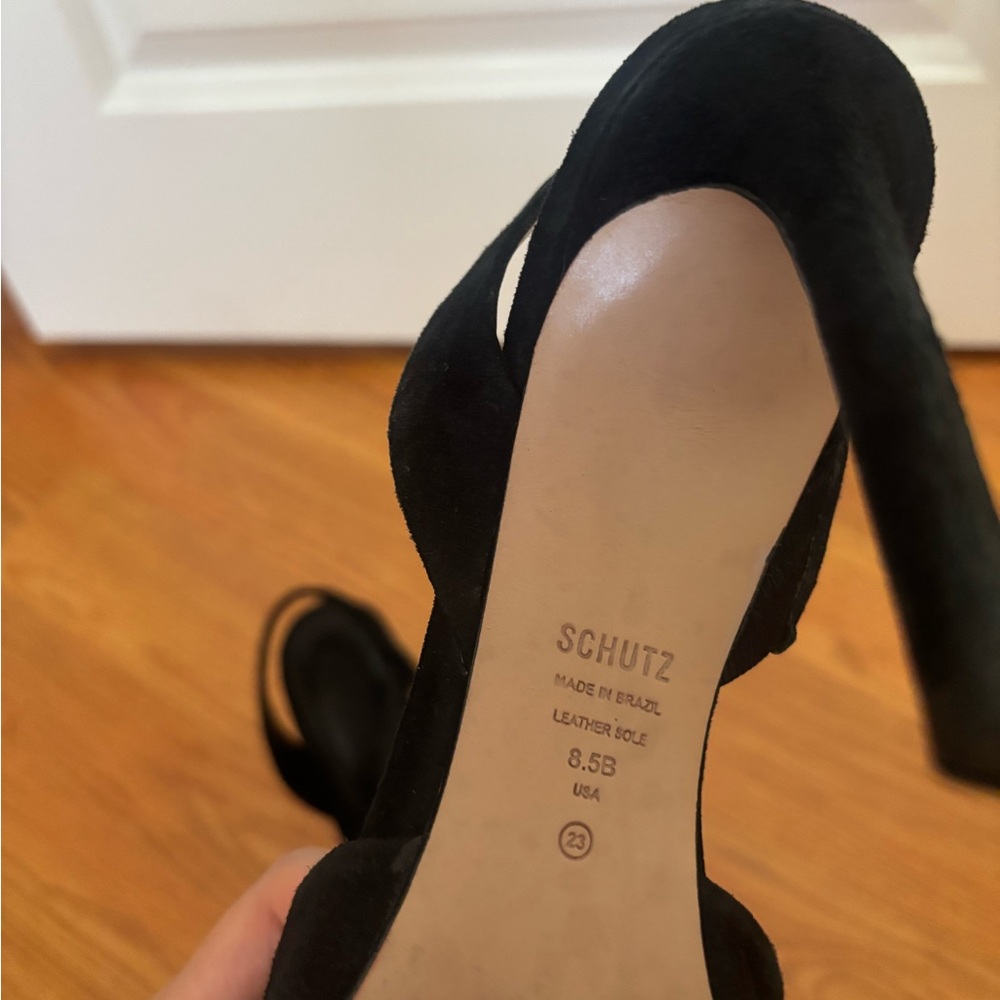 SCHUTZ Black Pointed-Toe Suede Slingback Heels - Picture 6 of 6